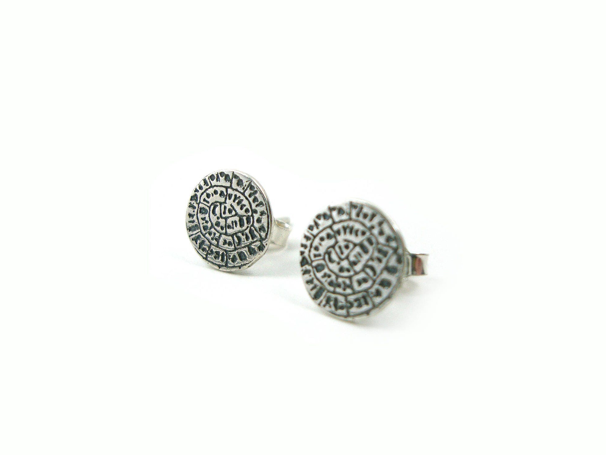 Phaistos Disc Silver Stud Earrings 9mm from Greece.