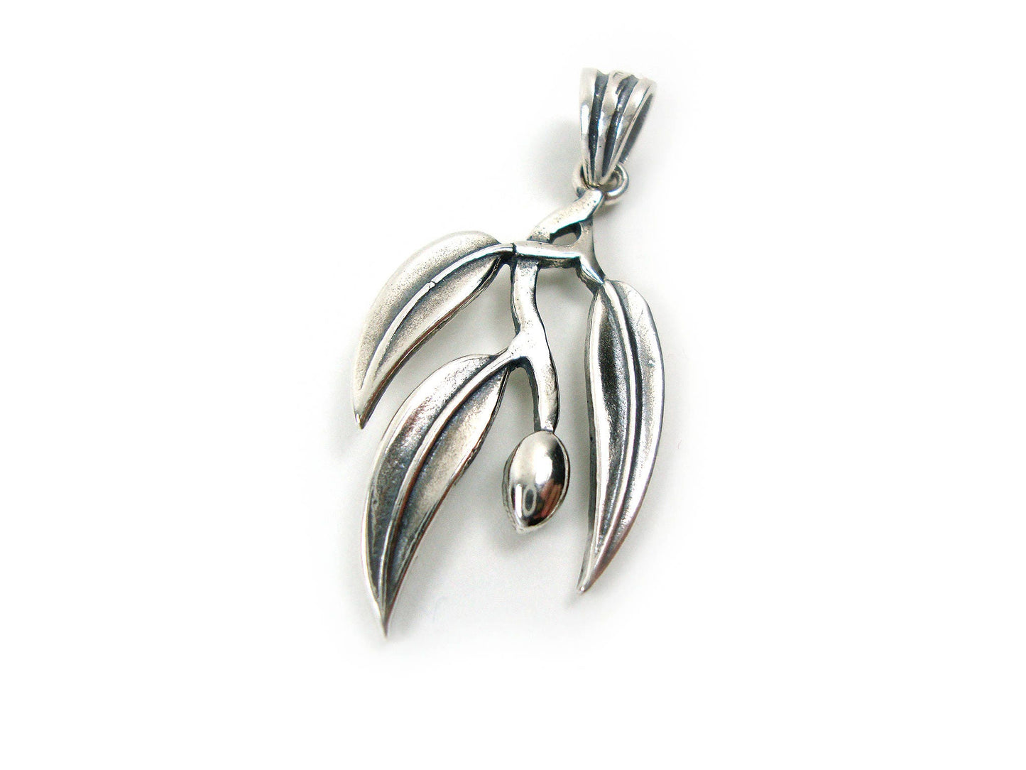 Greek silver pendant with olive leaf design , the symbol of goddess Athena.