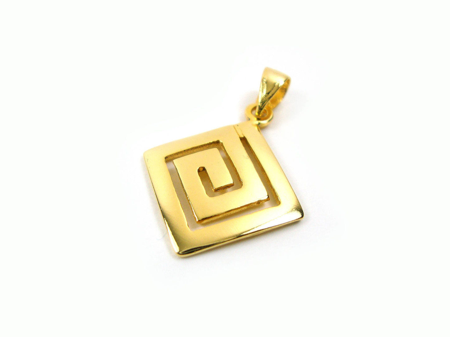 Sterling Silver 925 Ancient Greek Eternity Greek Key Gold Plated 22K Pendant 15x15mm, Griechische Silber Anhangerm, Pendetif Argent Grecque