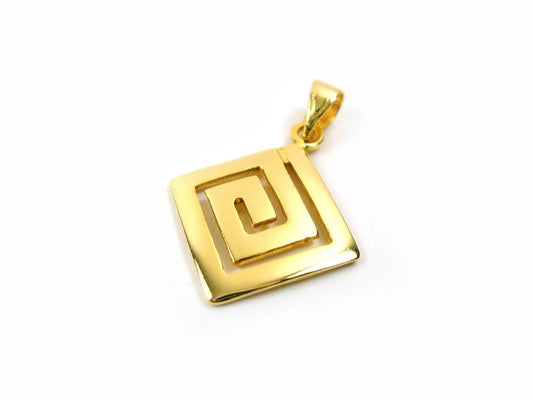 Sterling Silver 925 Ancient Greek Eternity Greek Key Gold Plated 22K Pendant 15x15mm, Griechische Silber Anhangerm, Pendetif Argent Grecque