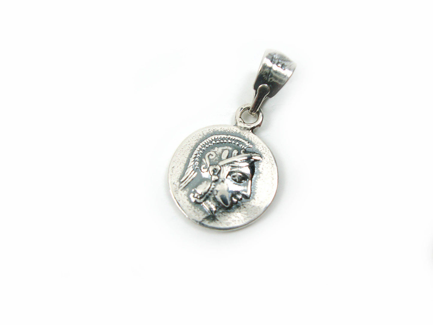 Athena And Owl Greek Silver Pendant 13mm