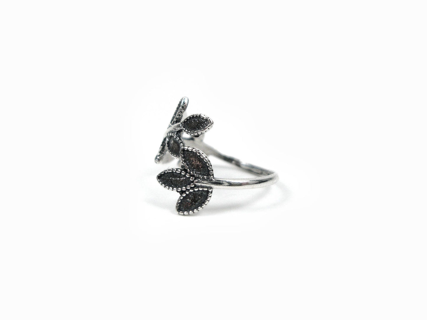 Greek Olive Leaf Branch Silver Athena Adjustable Ring