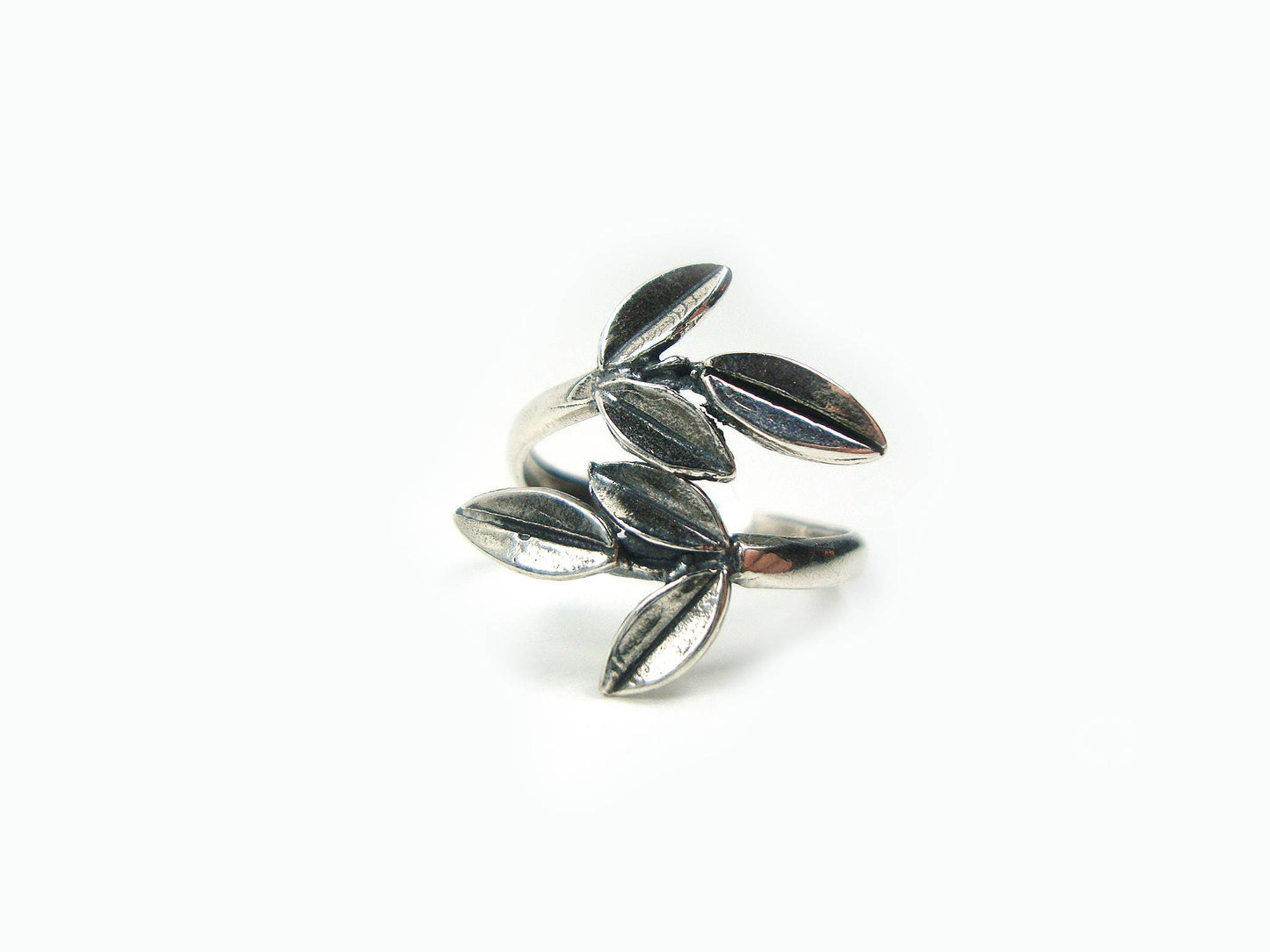 Sterling Silver 925 Ancient Greek Goddess Athena's Olive Leaves Handmade Adjustable Ring, Griechische Silber Olivenblatt Ring, Bague Grecque