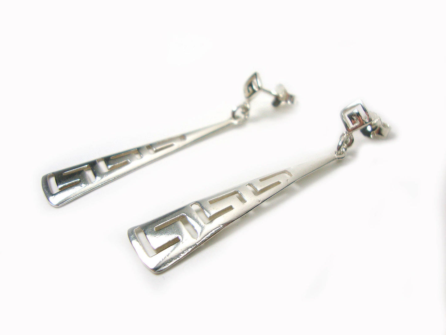 Sterling Silver 925 Ancient Greek Eternity Key Gradual Dangle Earrings ,Griechische Silber Ohrringe, Boucle Argent Grecque