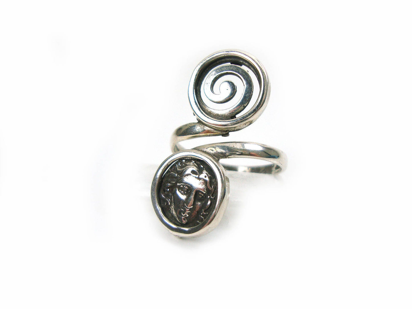 Sterling Silber 925 Antiker griechischer Lebenskreis & griechischer Sonnengott Helios , verstellbarer Ring 6,5-8,5 US, Griechische Silber Ring, Bague Grec