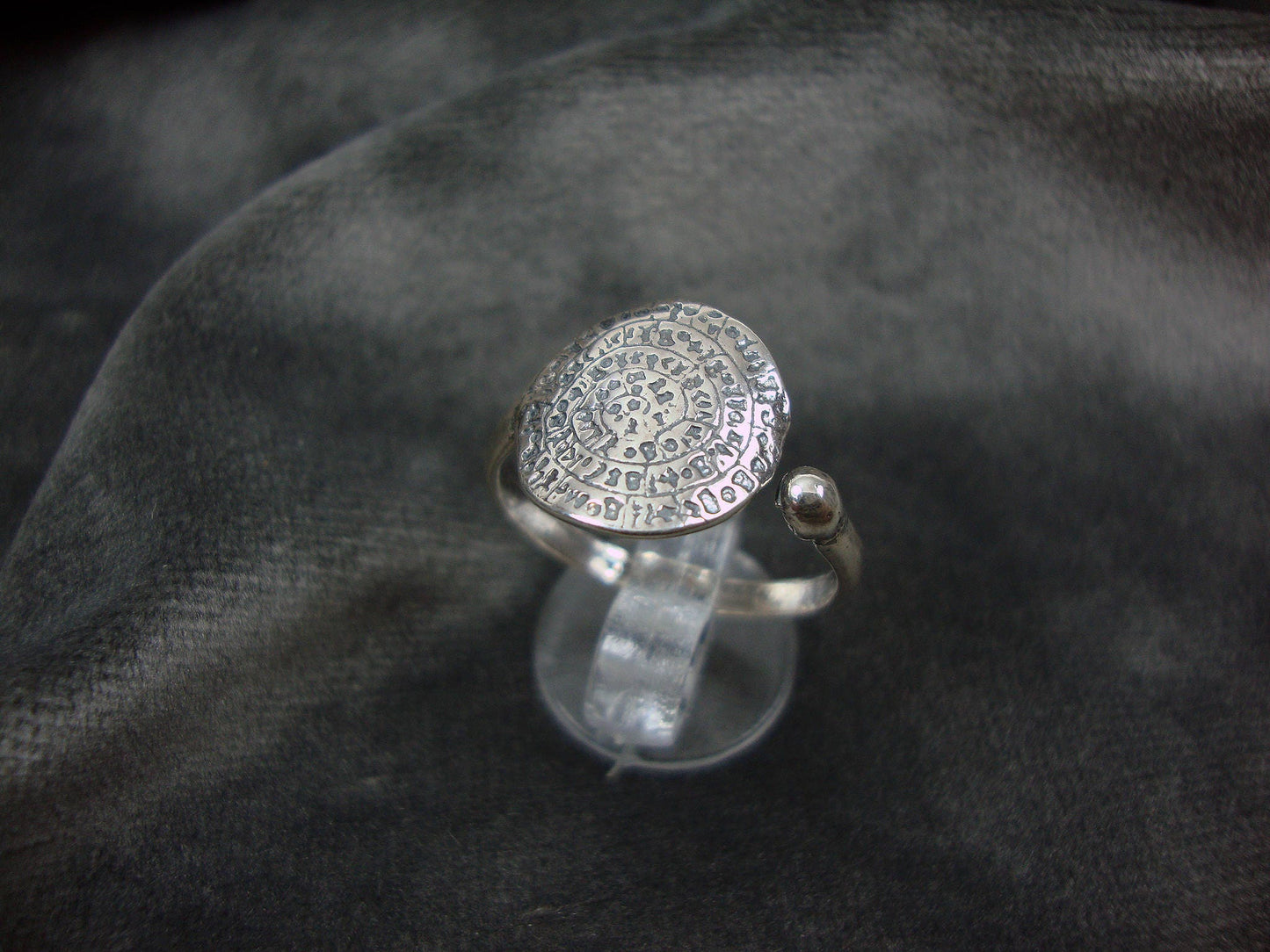 Sterling Silver 925 Ancient Greek Minoan Phaistos Disc Adjustable Ring 57-62FR, 7 3/4 - 10 US, Griechische Silber Ring