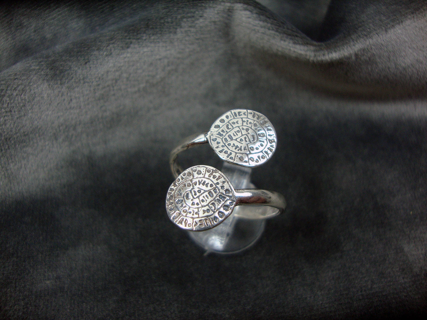 Sterling Silver 925 Ancient Greek Minoan Double Phaistos Disc Adjustable Ring 57-62FR, 7 3/4 - 10 US Griechische Silber Ring, Argent Grecque