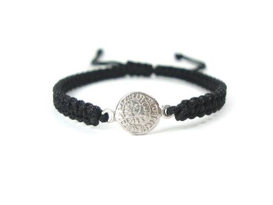 Sterling Silver 925 Ancient Greek Minoan Phaistos Disc 8mm Macrame Adjustable Bracelet , Phaistos Disc Armband, Bijoux Grecque