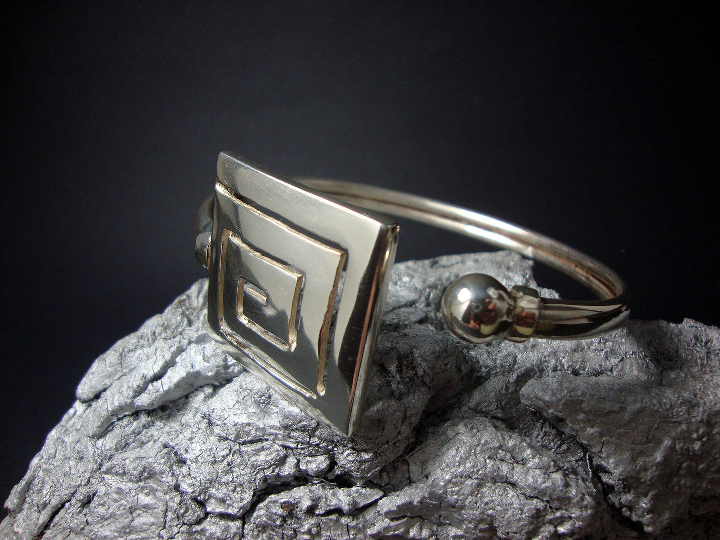 Sterling Silver 925 Ancient Greek Eternity Square Key Meander Bangle Bracelet, Greek Silver Meander Bracelet, Greek Jewelry, Griechische