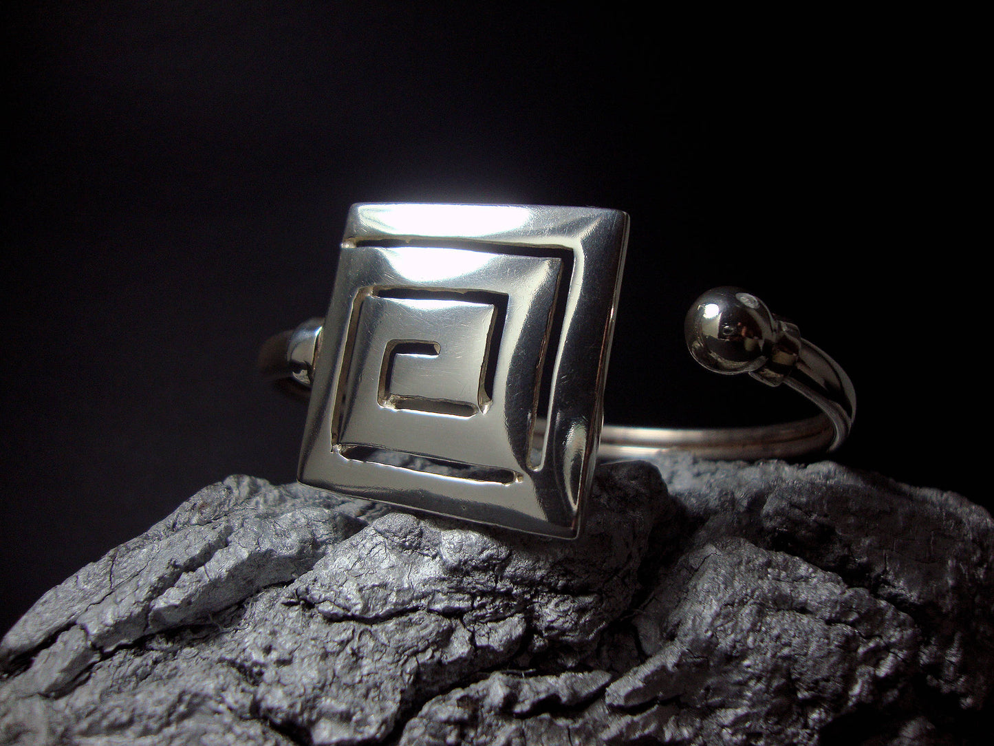 Sterling Silver 925 Ancient Greek Eternity Square Key Meander Bangle Bracelet, Greek Silver Meander Bracelet, Greek Jewelry, Griechische