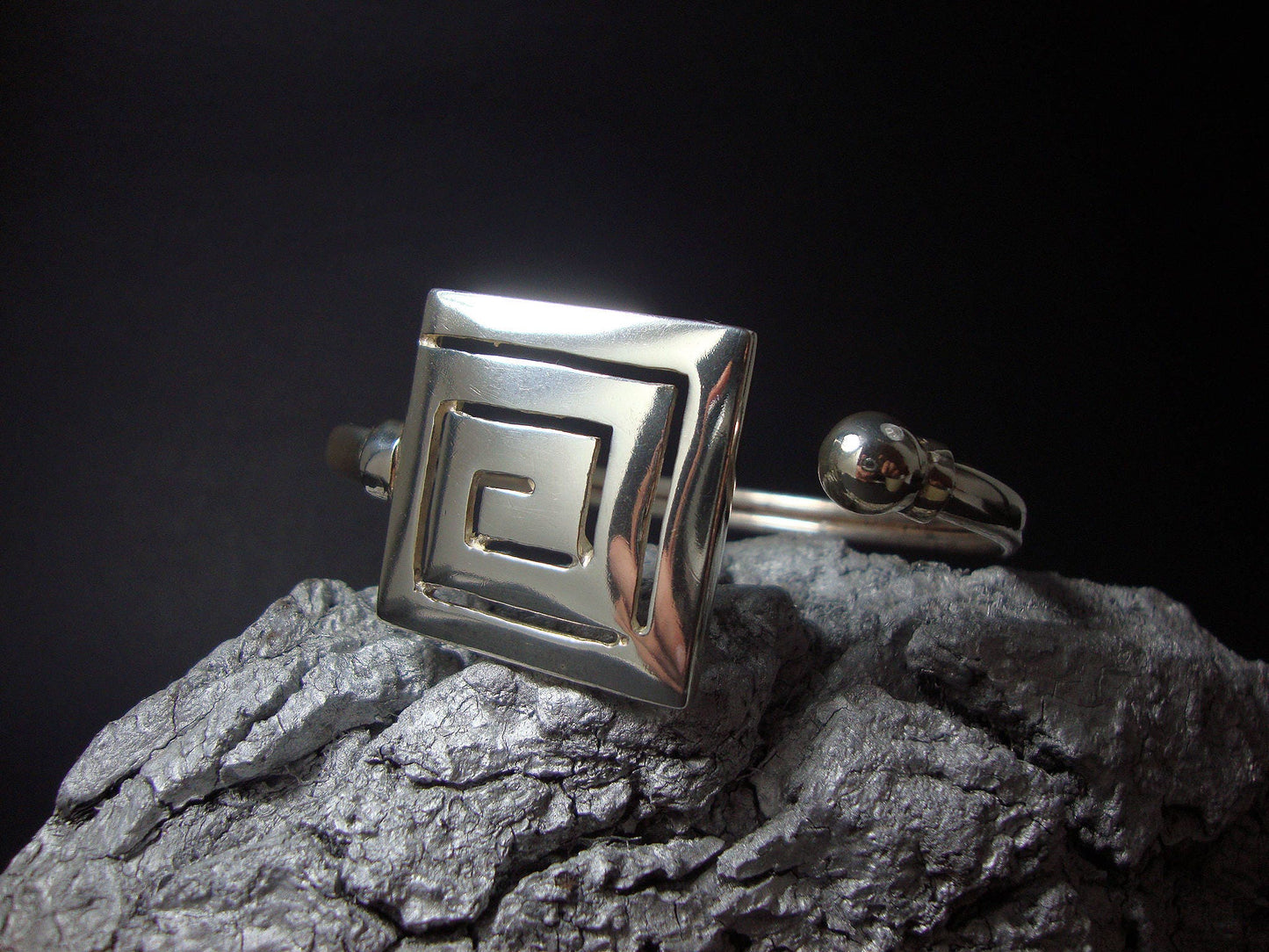 Sterling Silver 925 Ancient Greek Eternity Square Key Meander Bangle Bracelet, Greek Silver Meander Bracelet, Greek Jewelry, Griechische