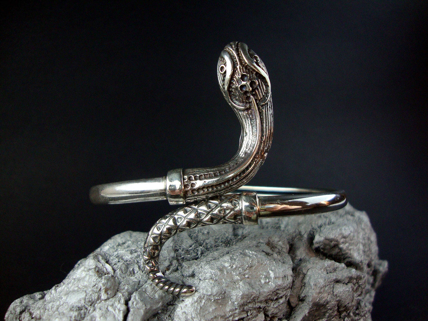 Sterling Silver 925 Ancient Greek Snake Pattern Bangle Bracelet, Griechische Silber Armband Armreif Schlange, Argent Grecque Serpent
