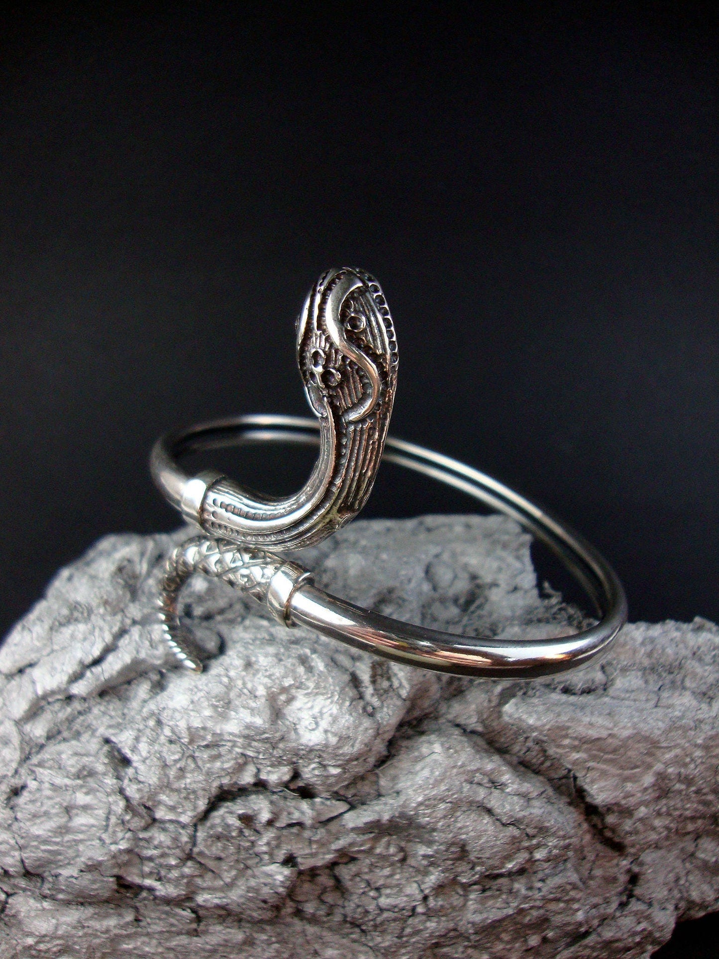Sterling Silver 925 Ancient Greek Snake Pattern Bangle Bracelet, Griechische Silber Armband Armreif Schlange, Argent Grecque Serpent