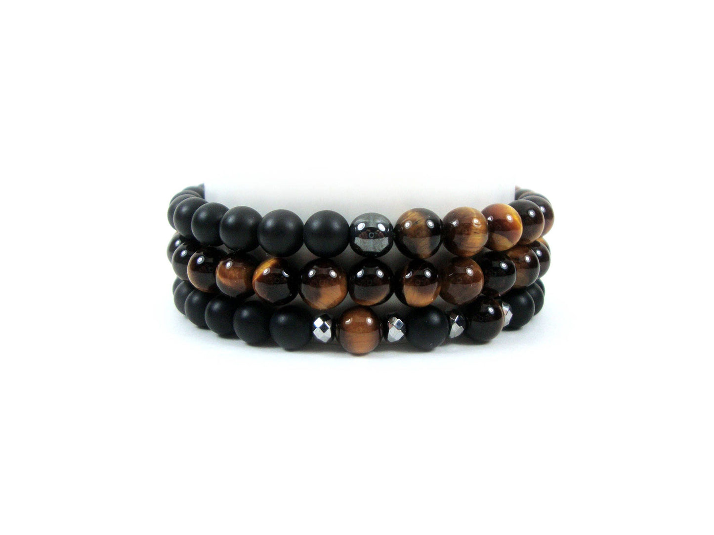Stacking Bracelet Triple Set Tiger Eye - Matt Onyx - Hematite, Stack Bracelet, Men Women Bracelet, Unisex Bracelets, Set Stack Bracelets,