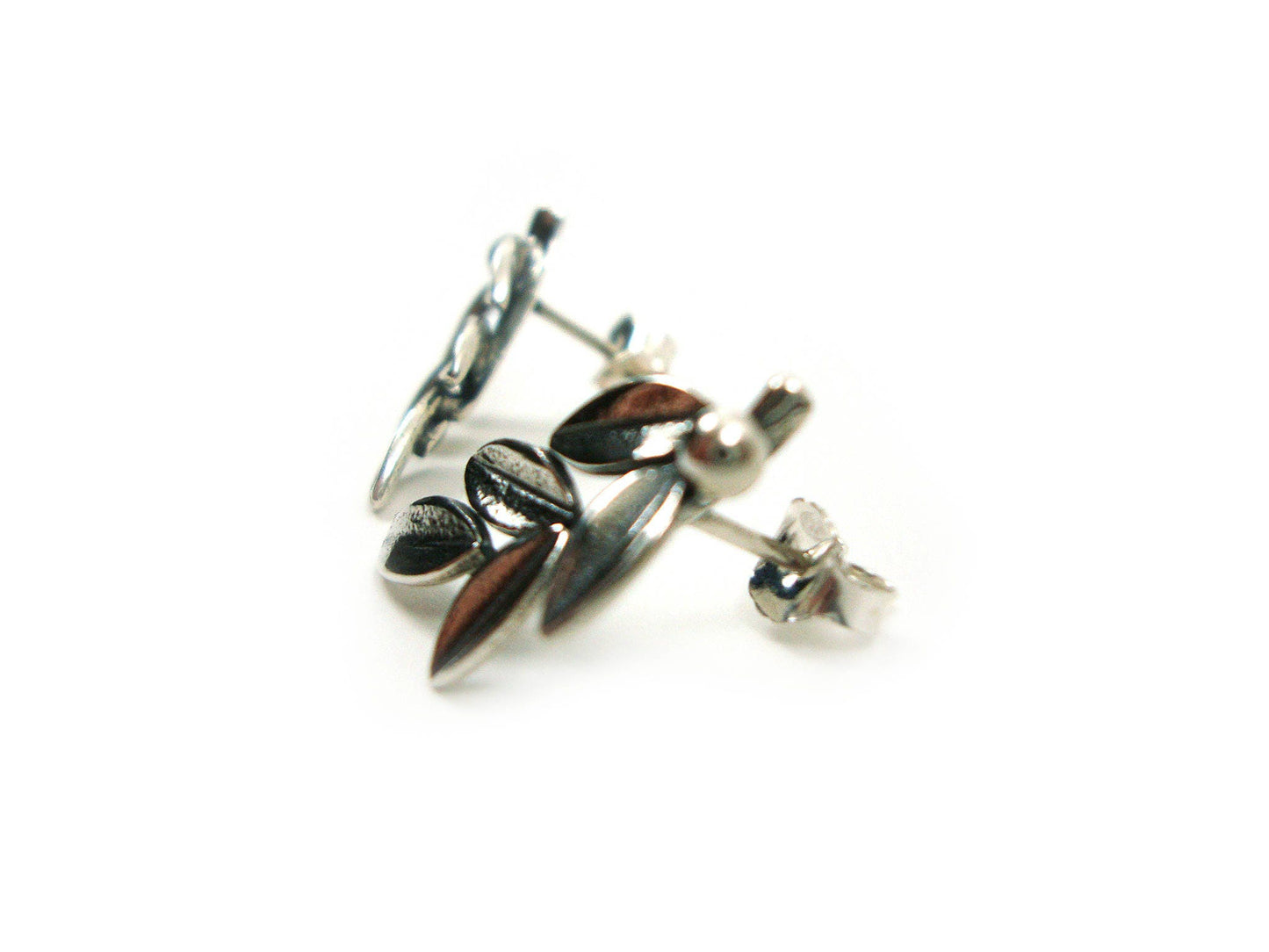 Greek Leaf Leaves Silver Earrings