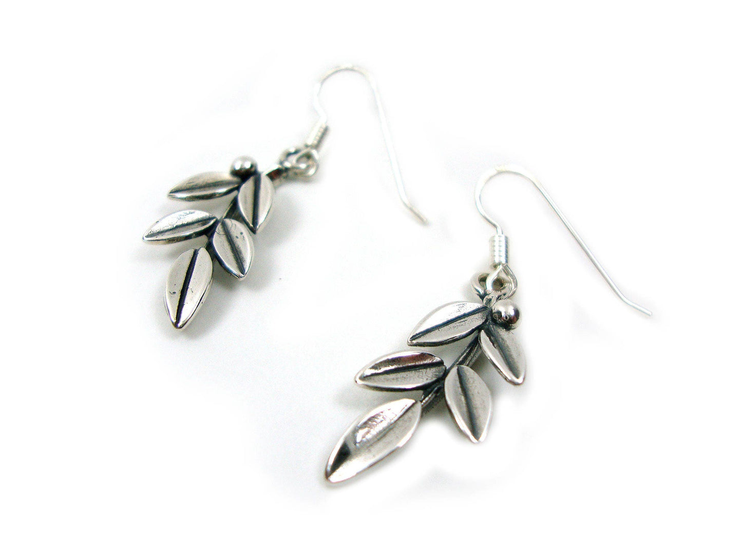 Sterling Silver 925 Ancient Greek Goddess Athena Olive Leaf Handmade Dangle Earrings, Griechische Silber Ohrringe, Bijoux Grecque En Argent