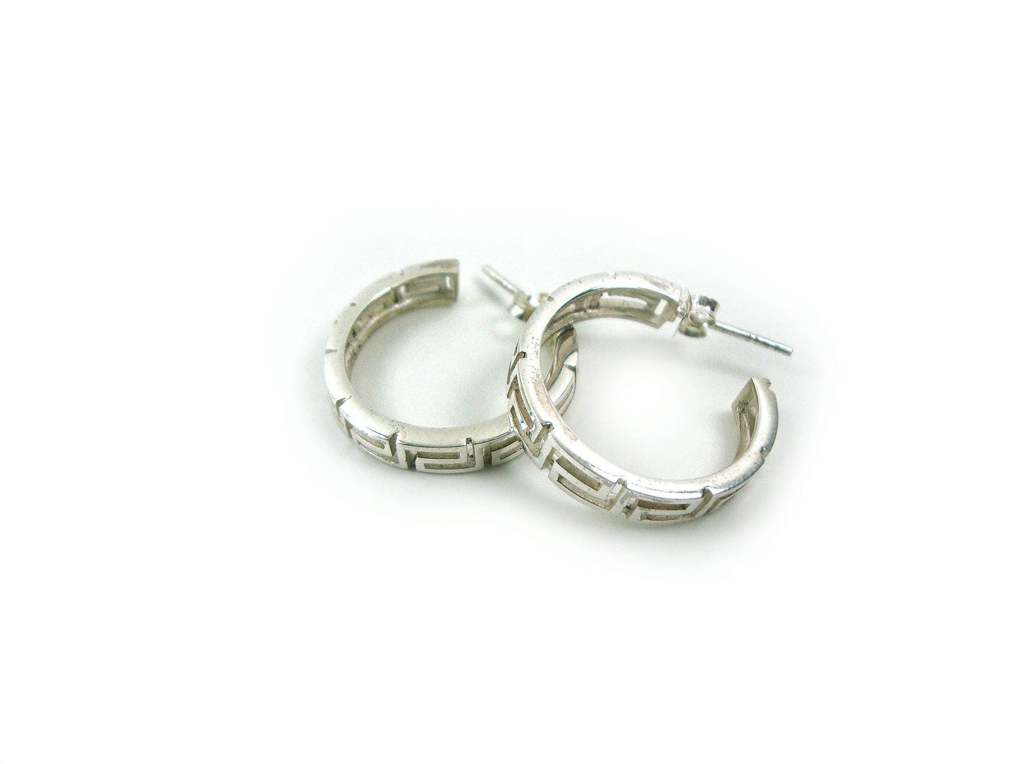 Sterling Silver 925 Greek Earrings , Greek Eternity Key Hoop Earrings 21mm , Griechische Ohrringe ,Boucles d'oreilles grecques