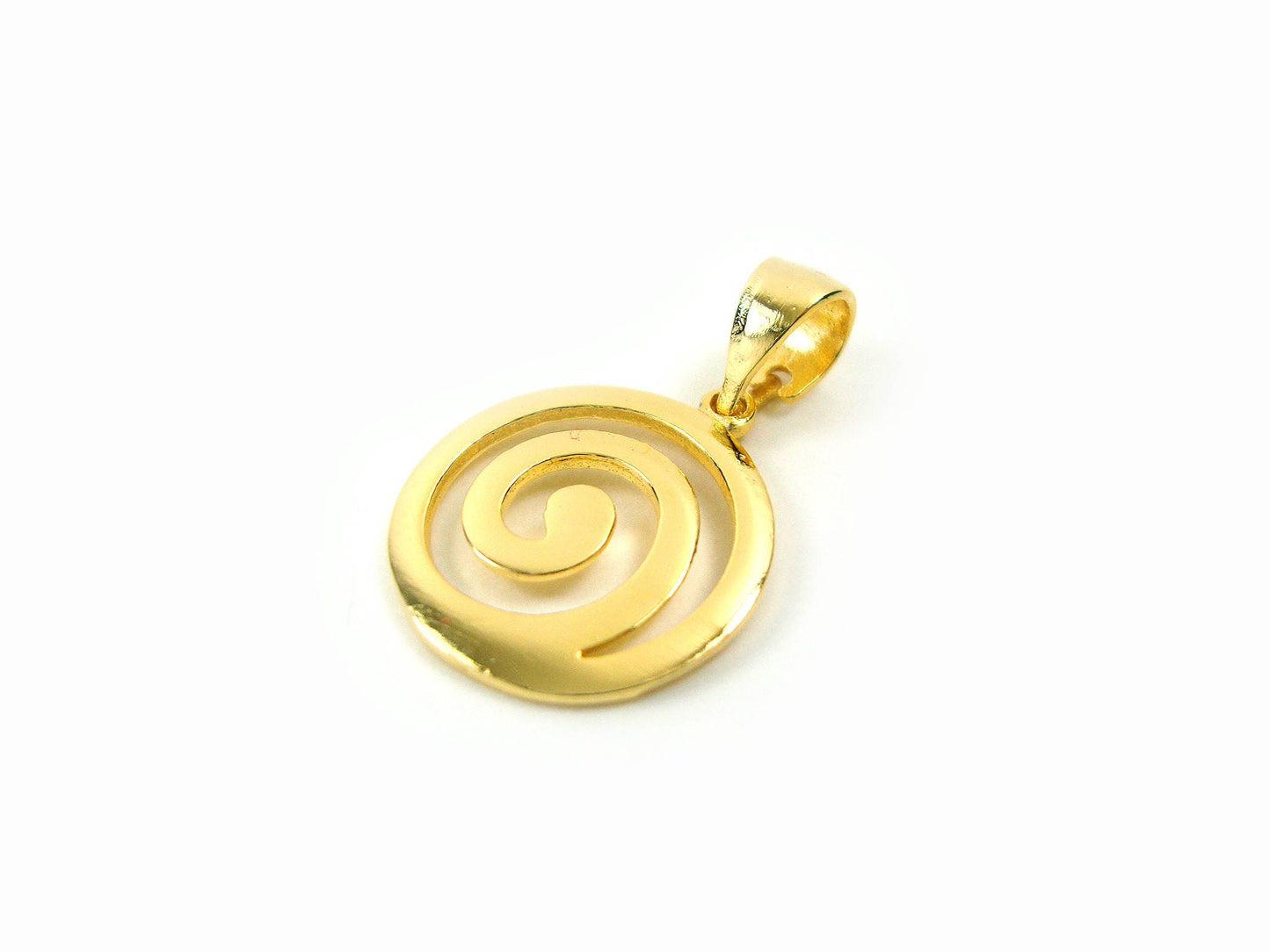 Sterling Silver 925 Ancient Greek Eternity Spiral Key Gold Plated 22K Pendant 16mm, Griechische Silber Anhangerm, Pendetif Argent Grecque