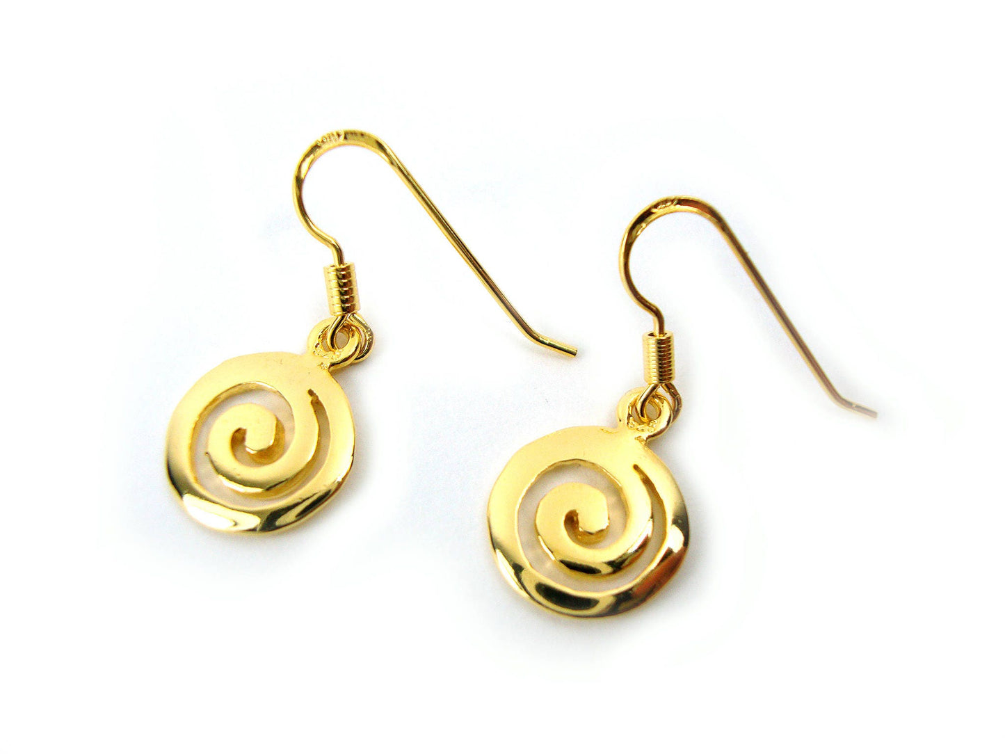 Sterling Silver 925 Ancient Greek Eternity Spiral Key Gold Plated 22K Earrings 12mm, Griechische Silber Ohrringe, Boucle Argent Grecque