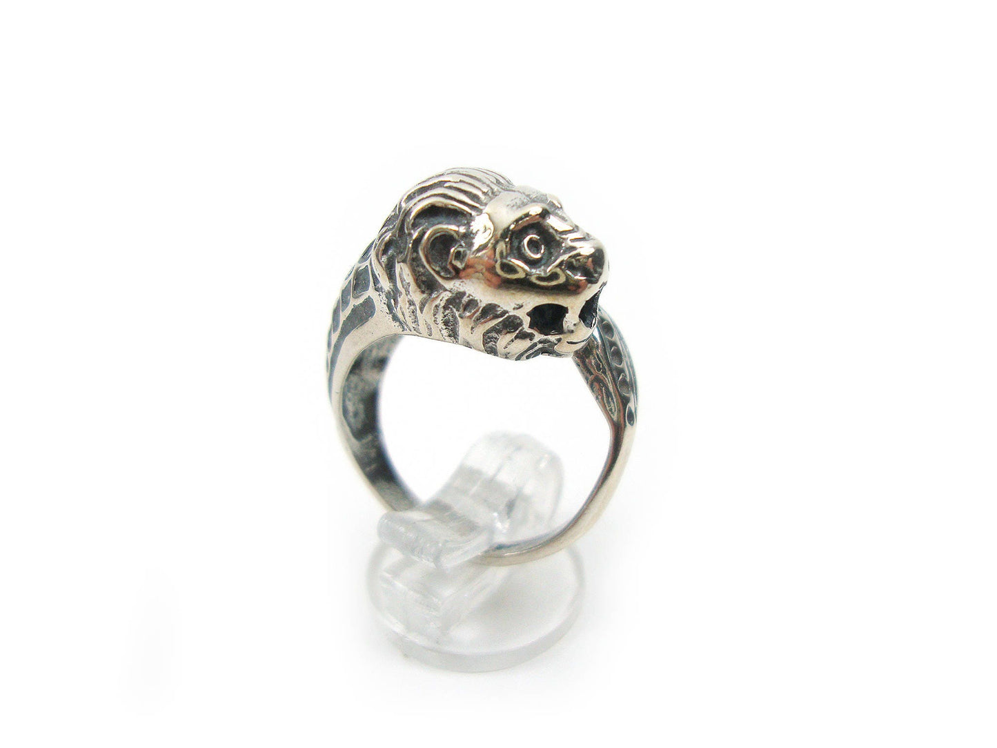 Sterling Silver 925 Greek Double Lions Bangle Ring - Lion Head Ring - Löwenkopf Griechische Silber Ring - Bague à tête de lion