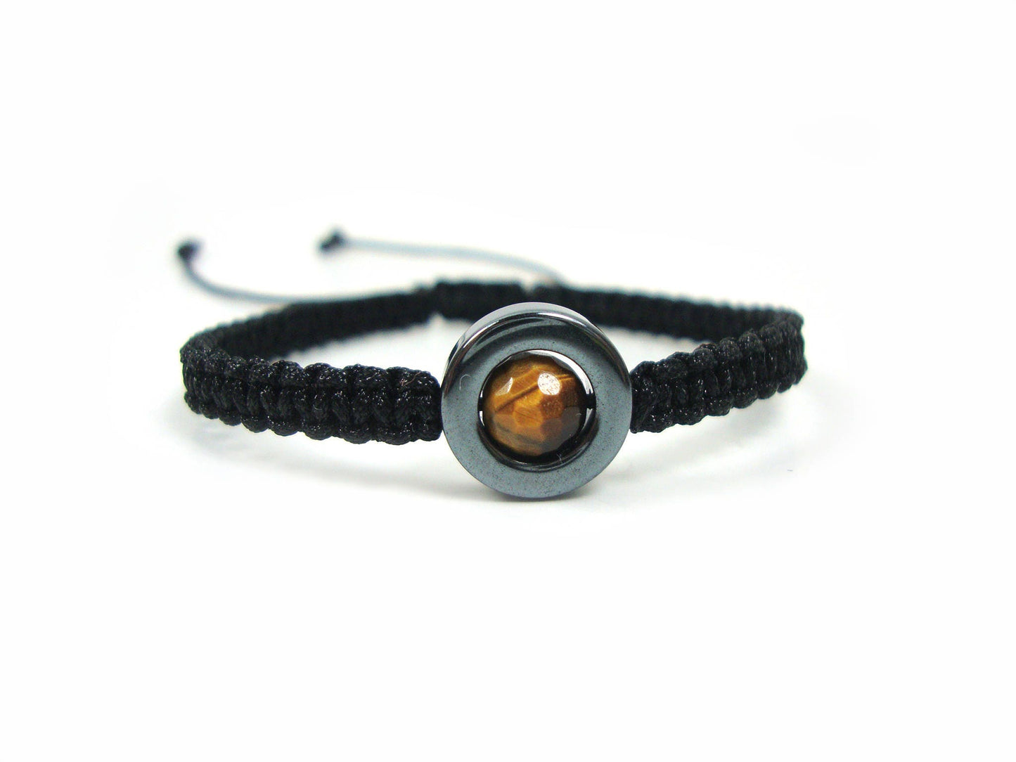 Handmade Macrame Bracelet Natural Round Hematite & Tiger Eye , Macrame Stone Bracelet, Modern Fine Bracelet