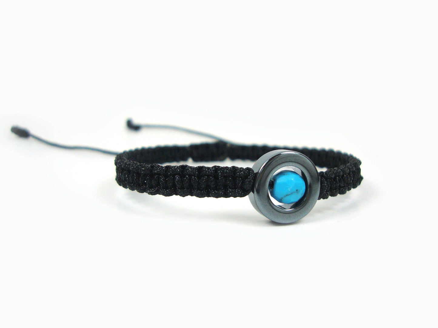 Turquoise Bracelet, Macrame Woven Hematite And Turquoise Stones Adjustable Bracelet , Macrame Stone Bracelet, Modern Fine Bracelet