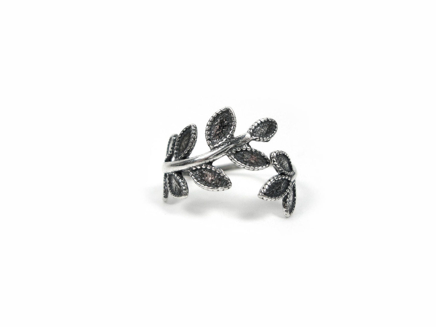 Greek Olive Leaf Branch Silver Athena Adjustable Ring