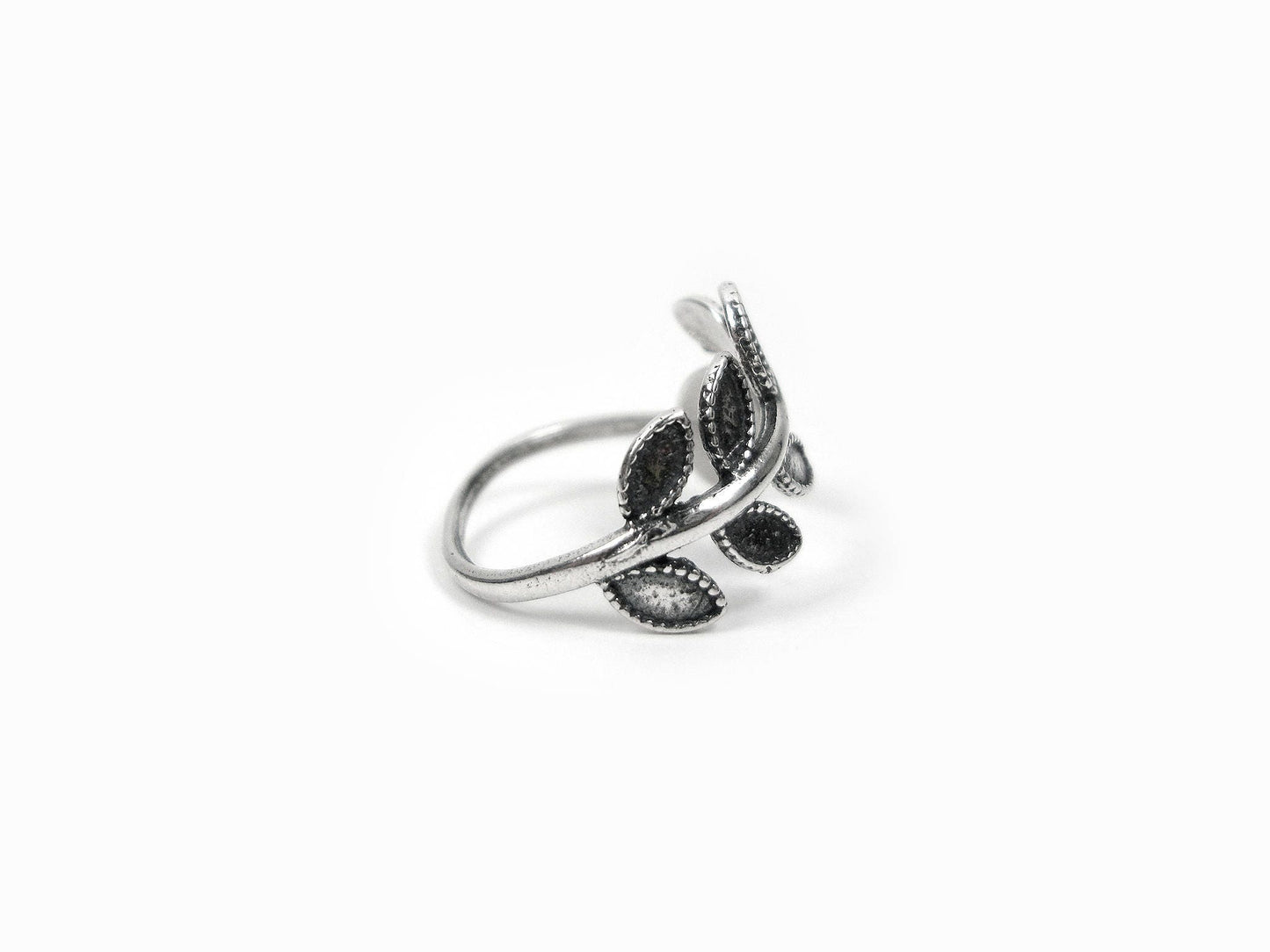 Greek Olive Leaf Branch Silver Athena Adjustable Ring