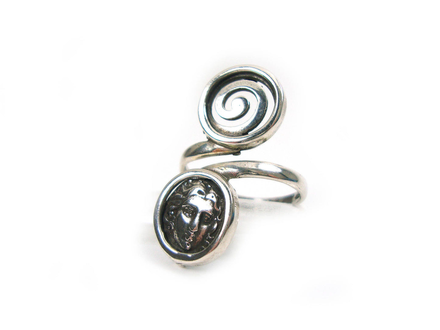 Sterling Silber 925 Antiker griechischer Lebenskreis & griechischer Sonnengott Helios , verstellbarer Ring 6,5-8,5 US, Griechische Silber Ring, Bague Grec
