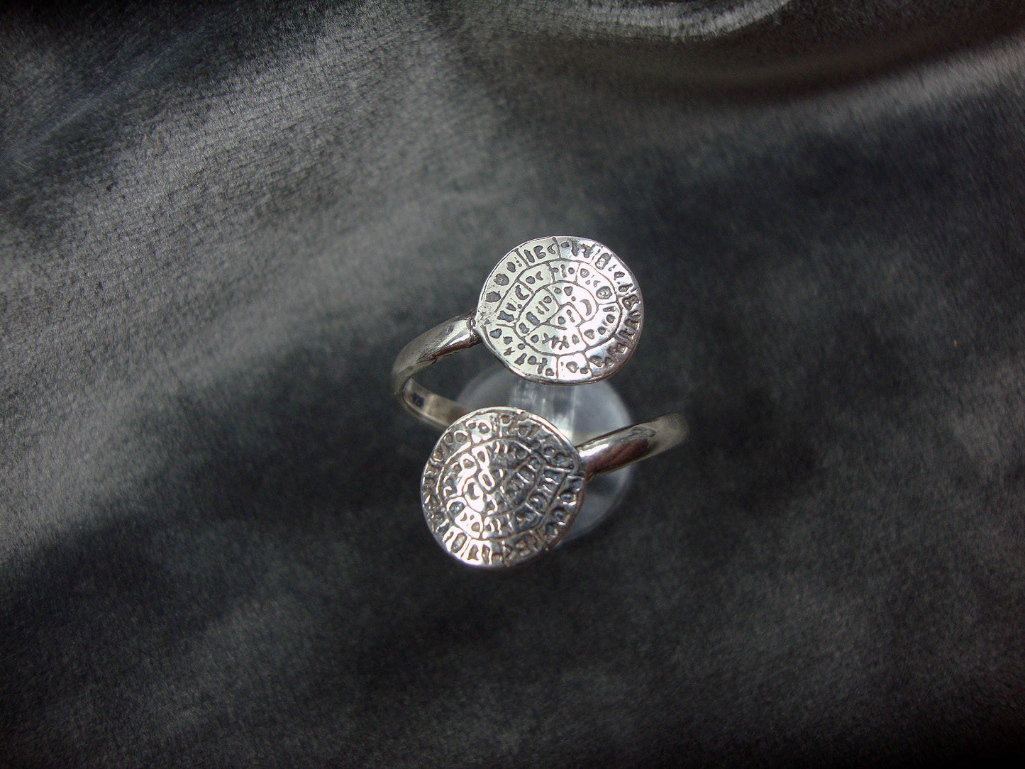 Sterling Silver 925 Ancient Greek Minoan Double Phaistos Disc Adjustable Ring 57-62FR, 7 3/4 - 10 US Griechische Silber Ring, Argent Grecque