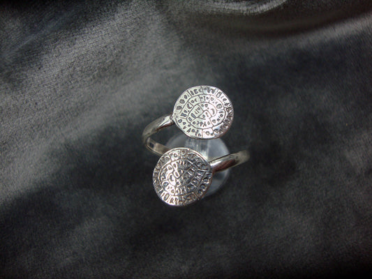 Sterling Silver 925 Ancient Greek Minoan Double Phaistos Disc Adjustable Ring 57-62FR, 7 3/4 - 10 US Griechische Silber Ring, Argent Grecque