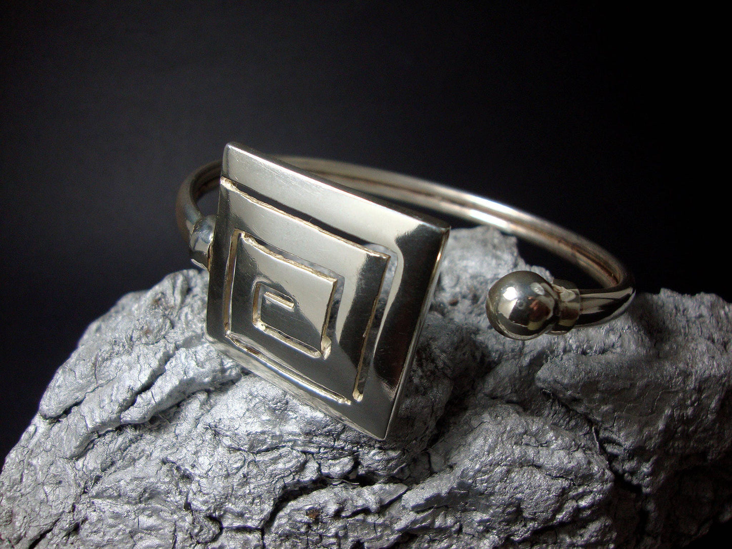 Sterling Silver 925 Ancient Greek Eternity Square Key Meander Bangle Bracelet, Greek Silver Meander Bracelet, Greek Jewelry, Griechische