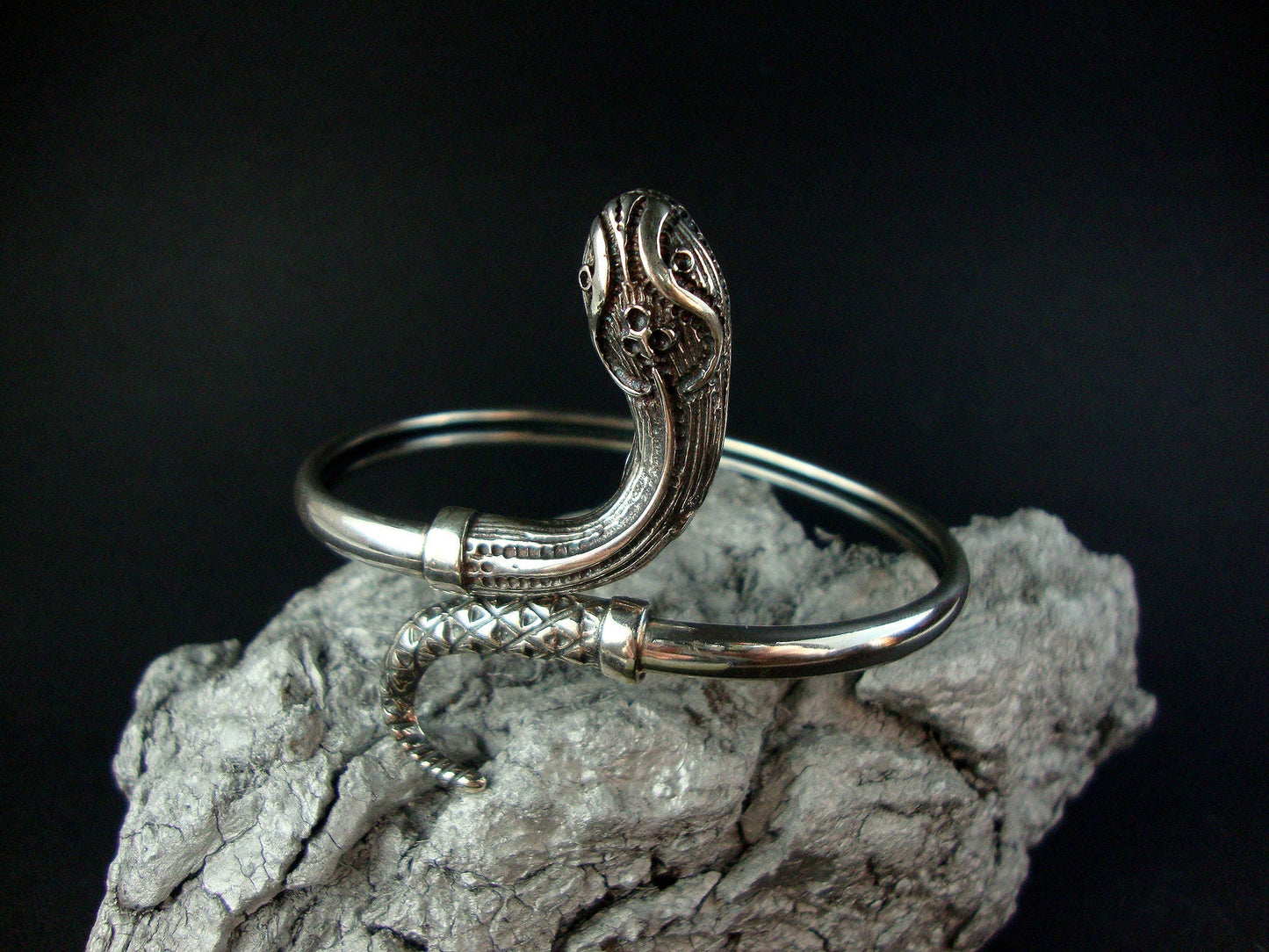 Sterling Silver 925 Ancient Greek Snake Pattern Bangle Bracelet, Griechische Silber Armband Armreif Schlange, Argent Grecque Serpent