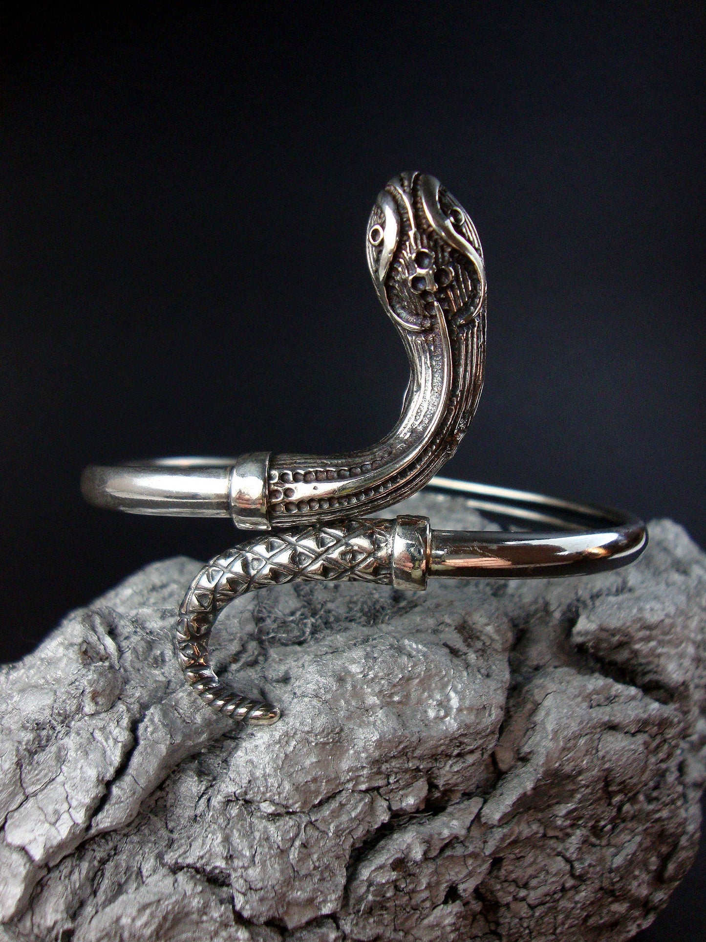 Sterling Silver 925 Ancient Greek Snake Pattern Bangle Bracelet, Griechische Silber Armband Armreif Schlange, Argent Grecque Serpent
