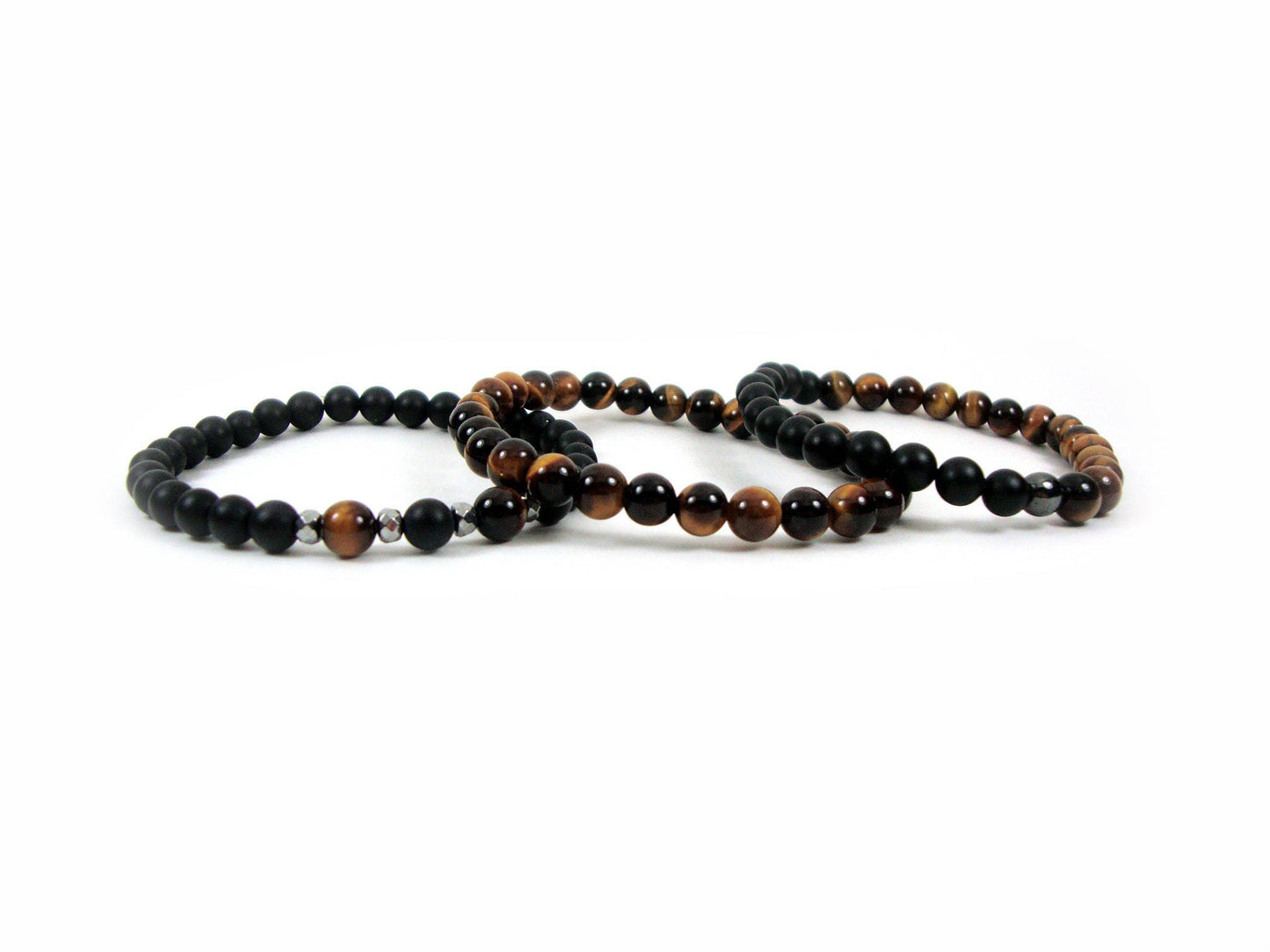 Stacking Bracelet Triple Set Tiger Eye - Matt Onyx - Hematite, Stack Bracelet, Men Women Bracelet, Unisex Bracelets, Set Stack Bracelets,