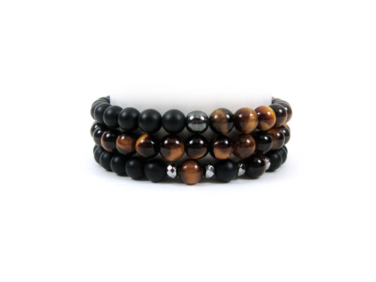 Stacking Bracelet Triple Set Tiger Eye - Matt Onyx - Hematite, Stack Bracelet, Men Women Bracelet, Unisex Bracelets, Set Stack Bracelets,