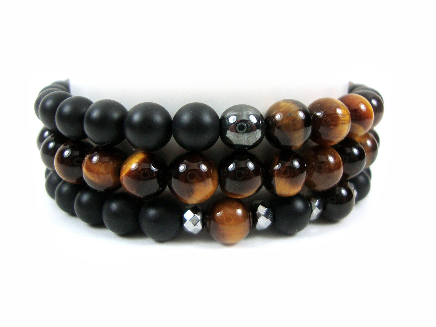 Stacking Bracelet Triple Set Tiger Eye - Matt Onyx - Hematite, Stack Bracelet, Men Women Bracelet, Unisex Bracelets, Set Stack Bracelets,
