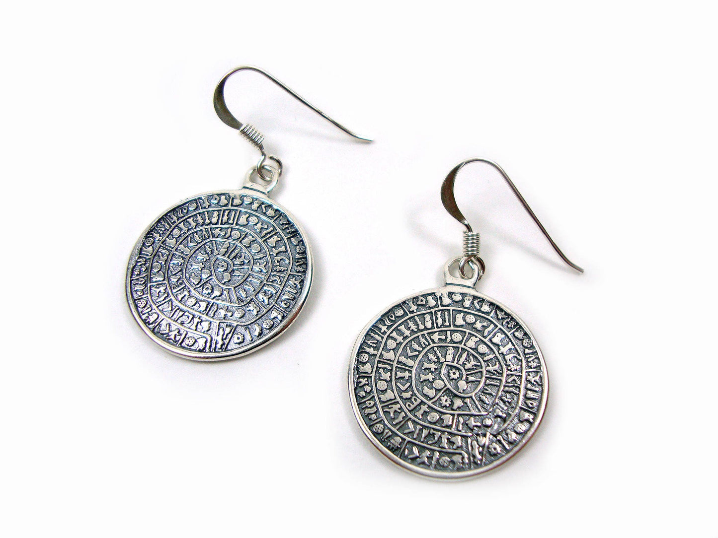 Dangling Phaistos Disc Earrings in 20mm diameter .