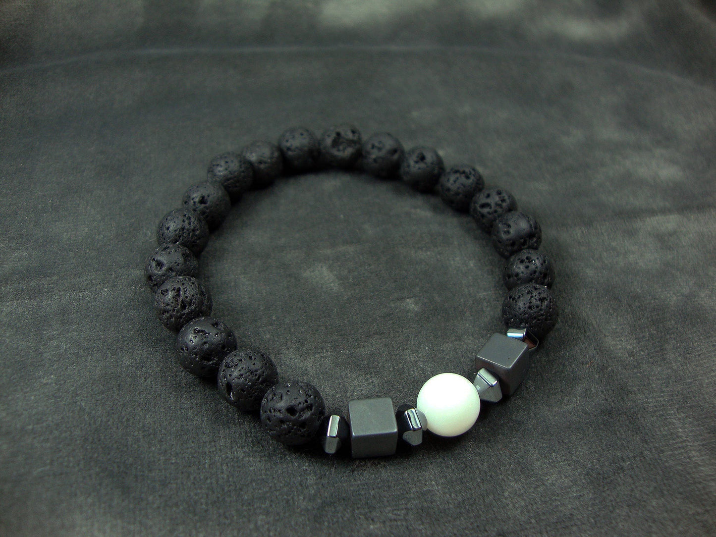 Lava Bracelet ,Santorini Natural Black Volcanic Lava 8mm - White Onyx 8mm - Hematite - Unique Design Handmade Greek Men Women