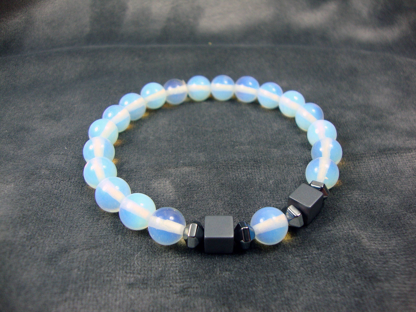 Moonstone 8mm - Hematite - Unique Design Handmade Greek Men Women Unisex Bracelet