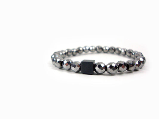 Hematite 6mm -  Cube Hematite - Unique Design Handmade Greek Men Women Unisex Fine Bracelet