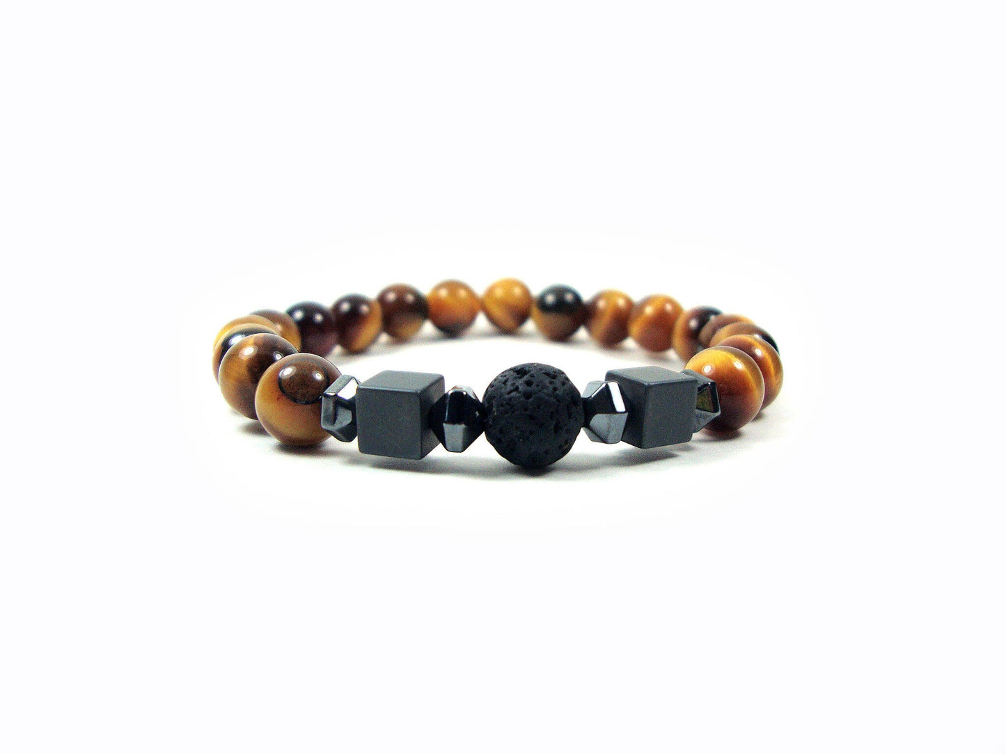 Lava Bracelet ,Santorini Natural Black Volcanic Lava 8mm - Tiger Eye 8mm - Unique Design Handmade Greek Men Women