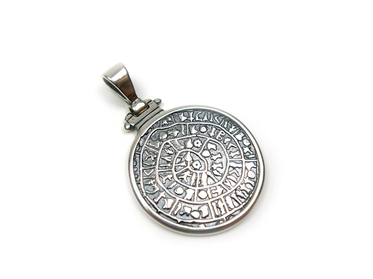 Sterling Silver 925 Ancient Greek Minoan Phaistos Disc Frame Pendant 29mm, Phaistos Disc Anhanger, Bijoux Grecque Pendetif, Griechische Disc