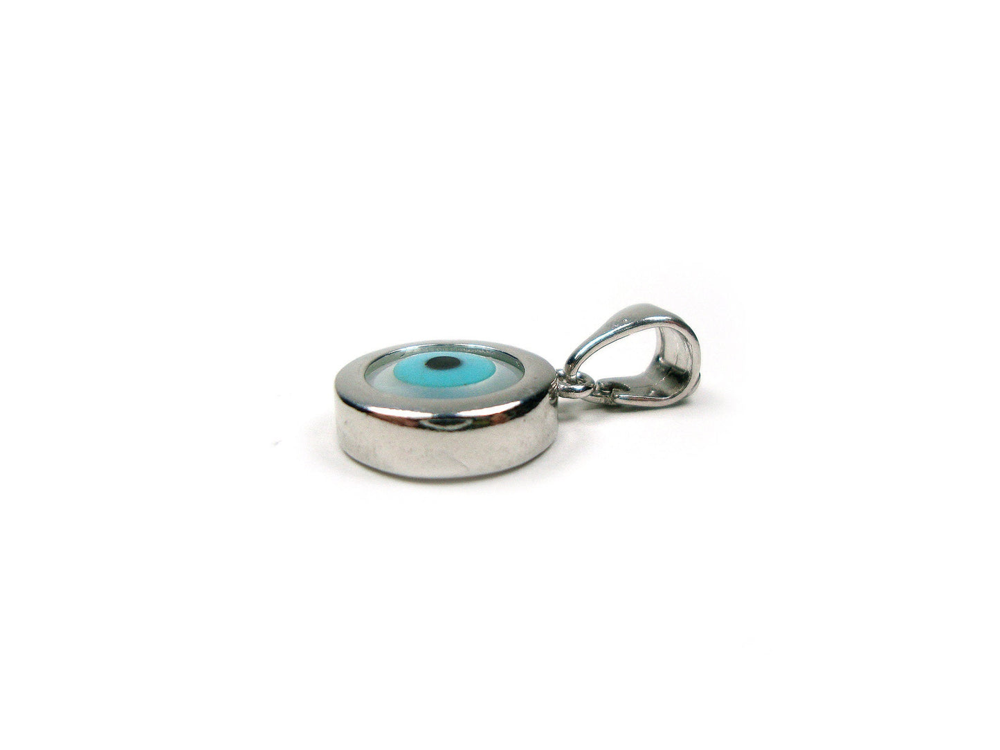 Sterling Silver 925 Greek Evil Eye Mother Of Pearl Pendant 11mm, Griechische Silber Meander Anhanger, Pendetif Grecque En Argent Grec