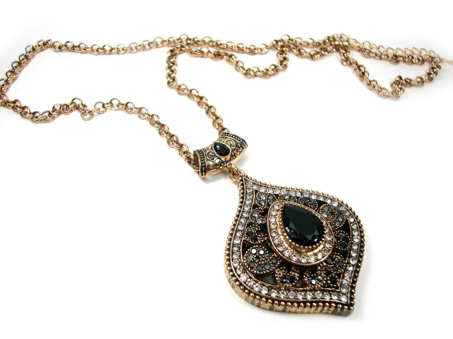Byzantine Medieval Antique Style Black White Crystal Stones Resin Pendant, Ethnic Pendant, Antique Turkish Pendant Traditional Jewelry