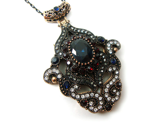 Byzantine Medieval Antique Style Multicolor Crystal Stones Modern Pendant, Ethnic Pendant, Antique Turkish Pendant Traditional Jewelry