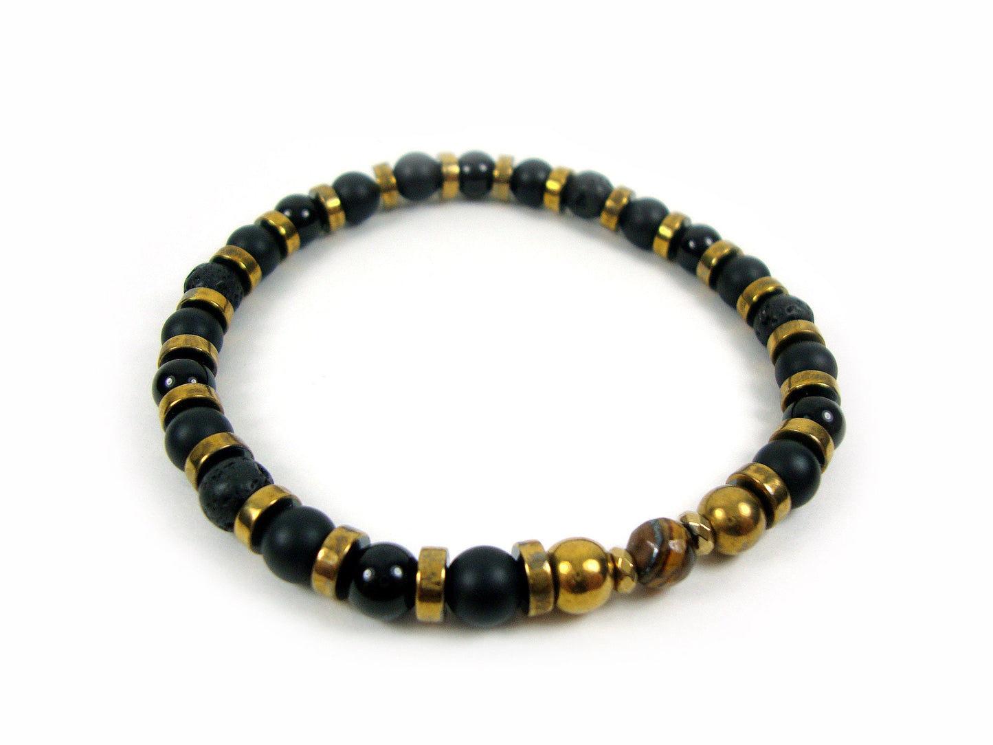 Onyx Tiger Eye Bracelet, Mens Bracelet, Womens Bracelet, Lava-Onyx-Tiger Eye-Hematite, Black Stones Bracelet, Gemstone Unisex Bracelet