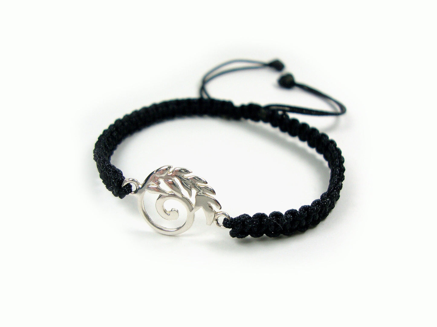 Sterling Silver 925 Ancient Greek Spiral Infinity Key & Olive Leaf 10mm Macrame Adjustable Bracelet , Griechische Armband, Bijoux Grecque
