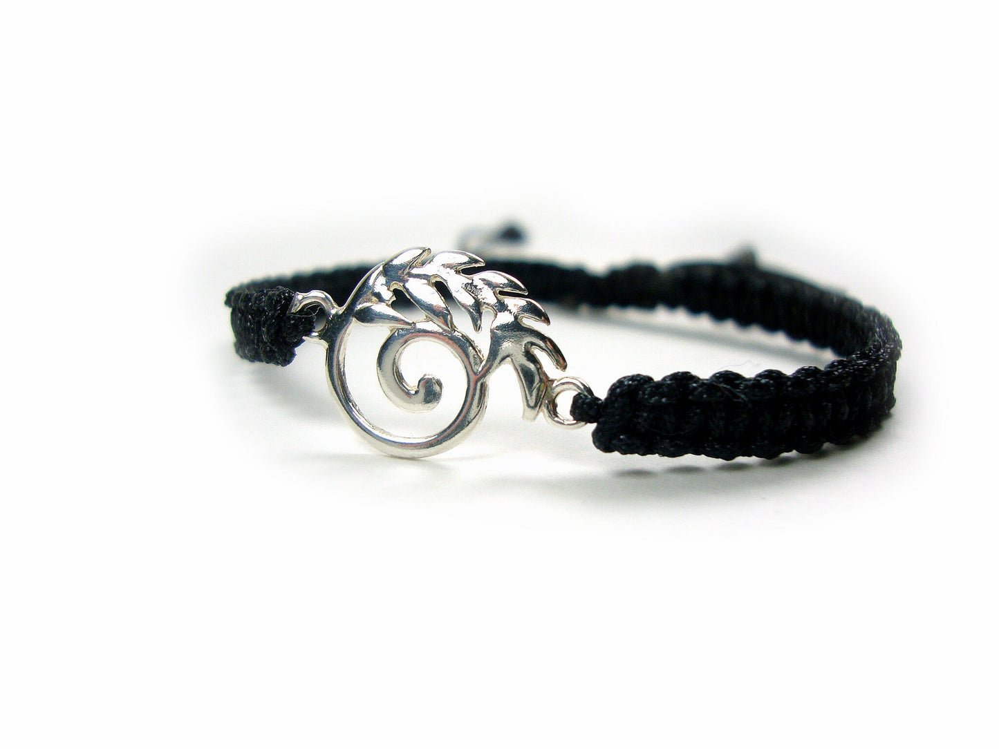 Sterling Silver 925 Ancient Greek Spiral Infinity Key & Olive Leaf 10mm Macrame Adjustable Bracelet , Griechische Armband, Bijoux Grecque