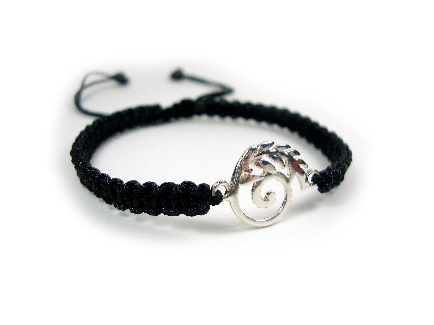 Sterling Silver 925 Ancient Greek Spiral Infinity Key & Olive Leaf 10mm Macrame Adjustable Bracelet , Griechische Armband, Bijoux Grecque